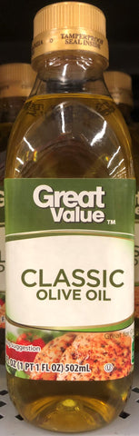 Four Bottles Great Value Classic Olive Oil 17 fl oz Bottle