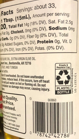 Four Bottles Great Value Classic Olive Oil 17 fl oz Bottle