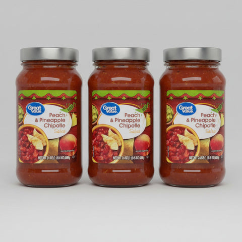 3 Jars Great Value Peach Pineapple Chipotle Salsa 24 oz Pepper Dip Sweet