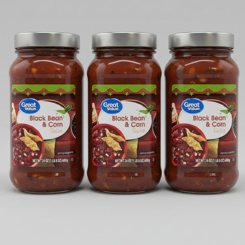 3 Jars Great Value Mild Black Bean & Corn Salsa 24 oz Pepper Dip Picante