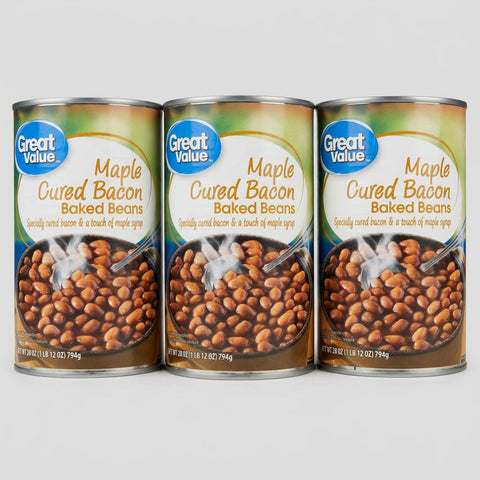 3 Cans of Great Value Maple Cured Bacon Baked Beans, 28 oz