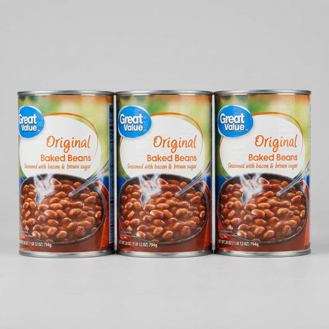 3 Cans of Great Value Original Baked Beans, 28 oz