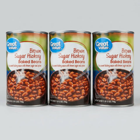 3 Cans of Great Value Brown Sugar Hickory Baked Beans, 28 oz