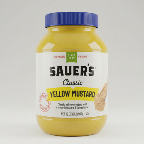2 Jars of Sauer's Classic Yellow Mustard 32 Oz Sauce BBQ Hamburger Bottle