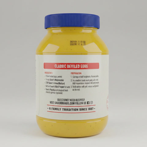 2 Jars of Sauer's Classic Yellow Mustard 32 Oz Sauce BBQ Hamburger Bottle