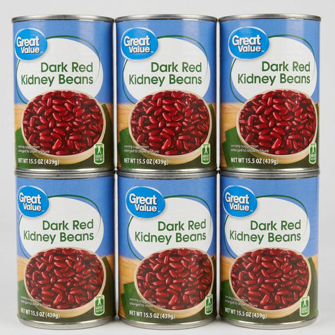 6 Cans of Great Value Dark Red Kidney Beans, 15.5 oz