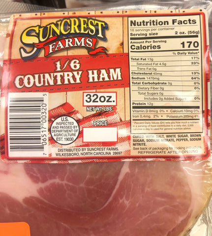 Suncrest Farms 1/6 Country Ham, 32 oz