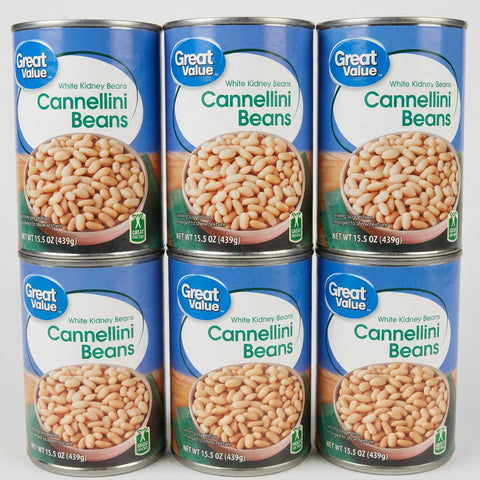 6 Cans of Great Value Cannellini Beans, 15.5 oz