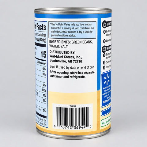 6 Cans of Great Value Cut Green Beans, 14.5 oz