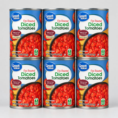 6 Cans of Great Value Fire Roasted Diced Tomatoes, 14.5 oz