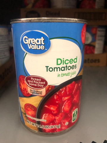 6 Cans of Great Value Diced Tomatoes In Tomato Juice, 14.5 oz