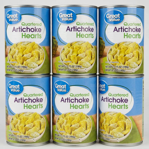 6 Cans of Great Value Quartered Artichoke Hearts, 13.75 oz