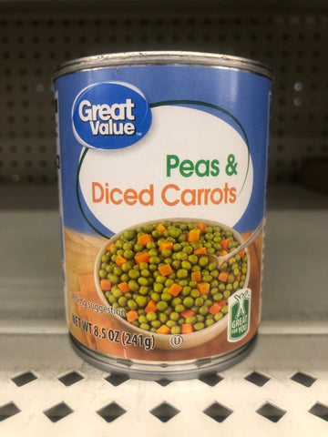 6 Cans of Great Value Green Peas & Diced Carrots, 8.5 oz