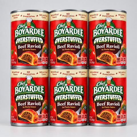6 Cans of Chef Boyardee Overstuffed Beef Ravioli in Tomato Sauce Pasta, 15 oz