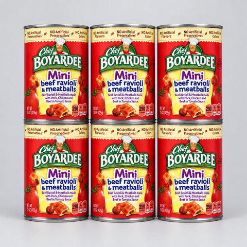 6 CANS Chef Boyardee Mini Beef Ravioli and Meatballs Pasta 15 Oz Can