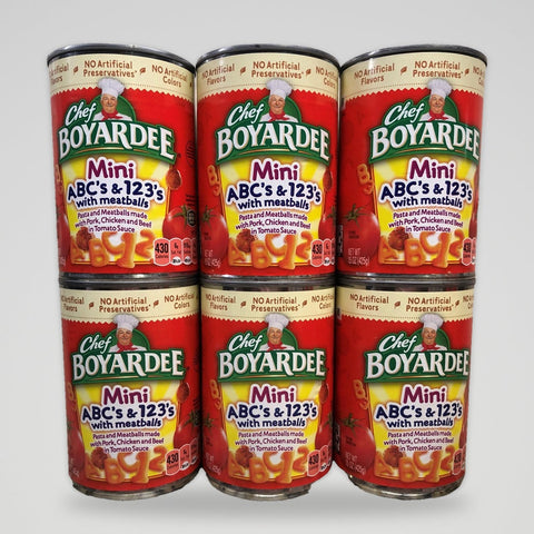 6 Cans Chef Boyardee Mini ABC's and 123's with Meatballs 15 Oz Can