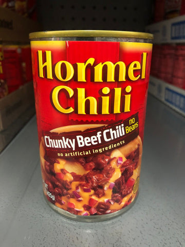 Hormel Chili Chunky Beef NO Beans 15 oz Can Hamburger Sauce Hot Dog