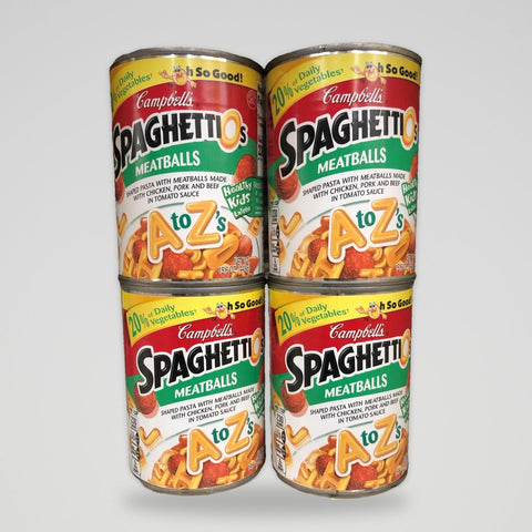 4 Cans of Campbell's SpaghettiOs Pasta A to Z Shapes with Meatballs, 15.6 oz
