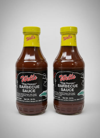 2 BOTTLES Wells Hog Heaven Barbecue Sauce 18oz BBQ Pork Beef Rib Fat Free NC