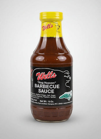 2 BOTTLES Wells Hog Heaven Barbecue Sauce 18oz BBQ Pork Beef Rib Fat Free NC