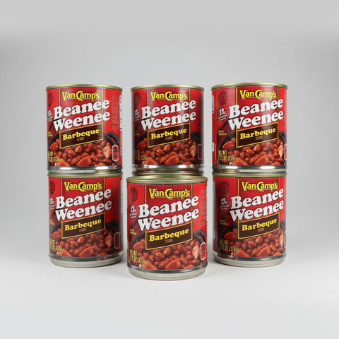6 CANS Van Camp's Barbeque Beanee Weenee 7.75 oz can BBQ Beans Franks Hot Dogs