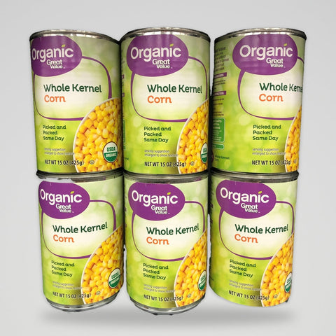 6 Cans of Great Value Organic Whole Kernel Corn, 15 oz