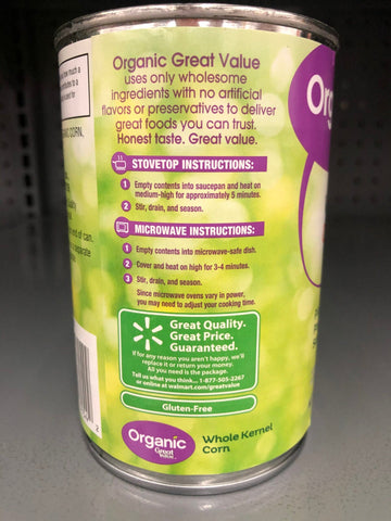 6 Cans of Great Value Organic Whole Kernel Corn, 15 oz