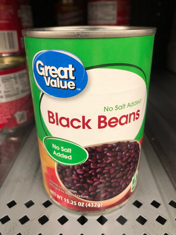 6 Cans of Great Value No Salt Added Black Beans, 15.25 oz