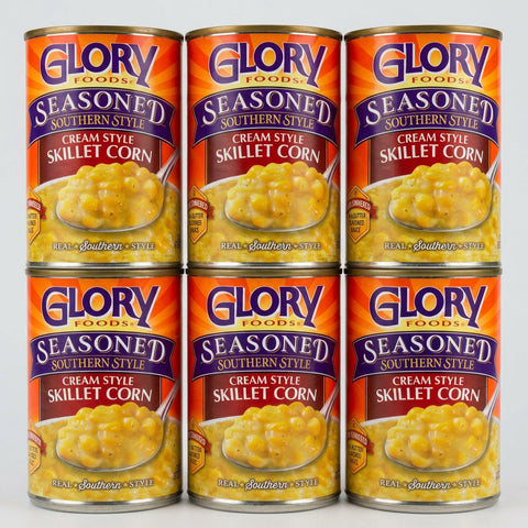 6 Cans of Glory Foods Seasoned Southern Style Skillet Cream Corn, 15 oz