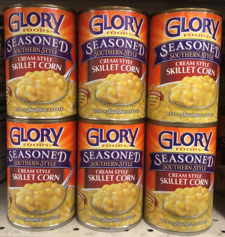 6 CANS Glory Foods Seasoned Southern Style Skillet Cream Corn 15 oz Can Bacon