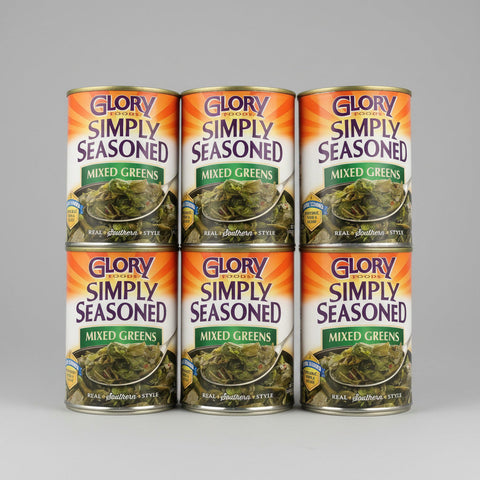 6 CANS Glory Foods Seasoned Southern Style Mixed Greens 14.5 Oz can