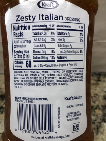 3 Bottles of Kraft Zesty Italian Salad Dressing, 16 oz