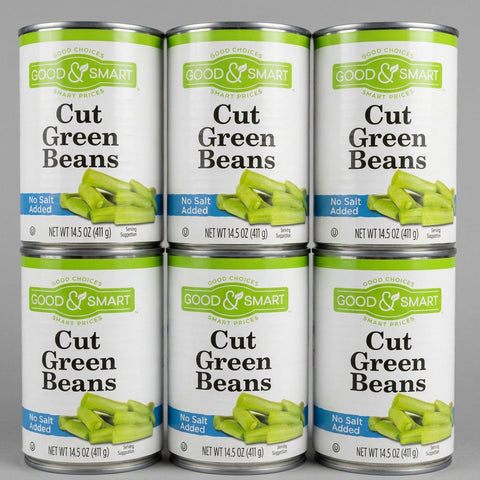 6 Cans of Good & Smart Cut Green Beans No Salt Added, 14.5 oz