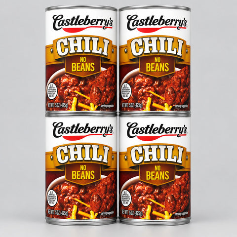 4 Cans of Castleberry's Chili No Beans, 15 oz