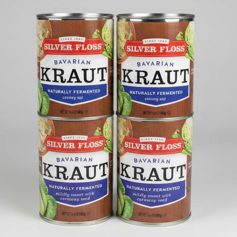 4 CANS Silver Floss Bavarian Style Kraut 14.4 oz Can Sauerkraut Pickled Cabbage