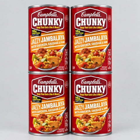 4 Cans of Campbell's Chunky Jazzy Jambalaya with Chicken Sausage & Ham Soup, 18.6 oz