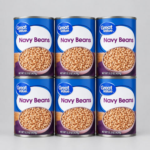 6 Cans of Great Value Navy Beans, 15.5 oz
