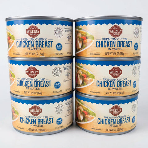 6 Cans Wellsley Farms Premium Chunk Chicken Breast in Water Salad Pie Stew