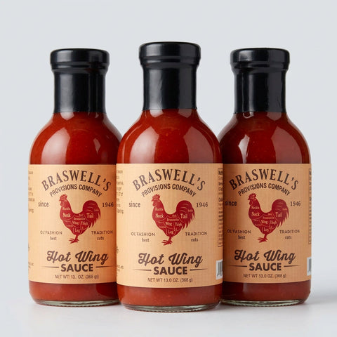 3 Bottles of Braswells Hot Wing Sauce BBQ & Dipping Sauce, 13 oz