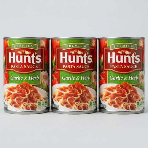 3 Cans of Hunt's Tomato Garlic & Herb Spaghetti Pasta Sauce 100% Natural, 24 oz