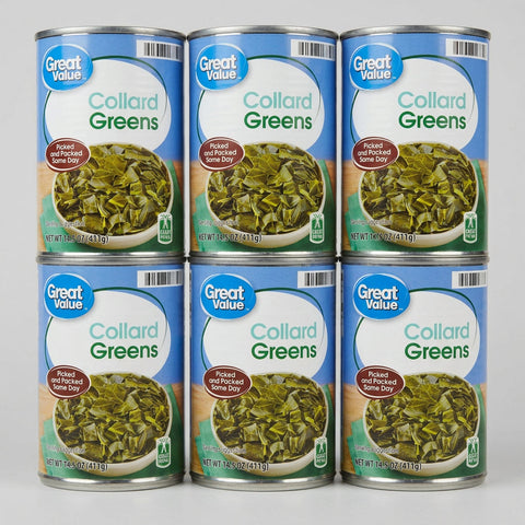 6 Cans of Great Value Collard Greens, 14 oz