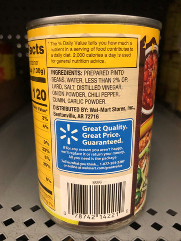 6 Cans of Great Value Traditional Refried Beans, 16 oz