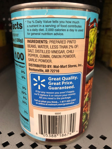 6 Cans Great Value Fat Free Refried Beans 16 oz Can