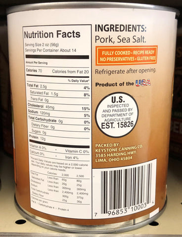 2 Cans Keystone All Natural Pork 28 Oz