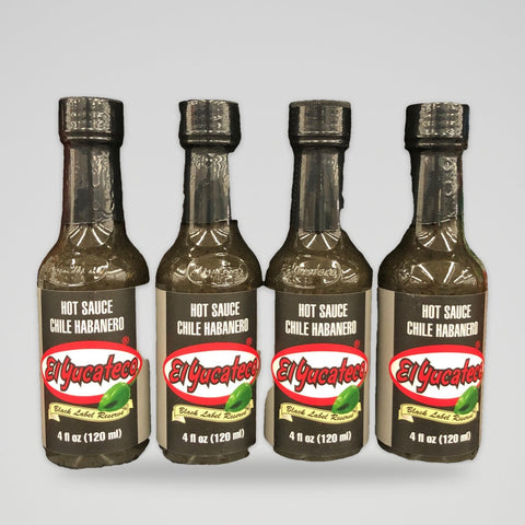 4 Bottles El Yucateco Black Label Reserve Chile Habanero Hot Sauce Salsa