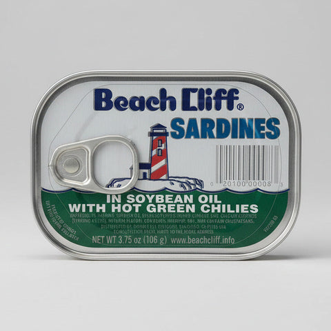 12 CANS Beach Cliff Sardines in Soybean Oil Hot Green Chilies Herring Fresh