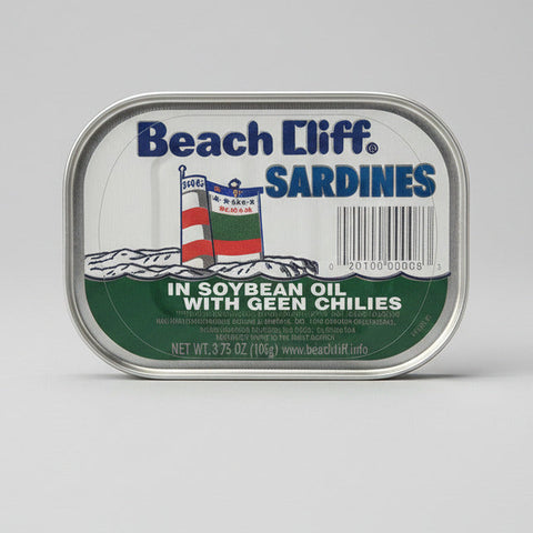 12 CANS Beach Cliff Sardines in Soybean Oil Hot Green Chilies Herring Fresh