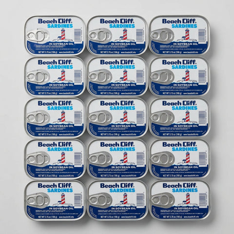 12 Cans Beach Cliff Sardines in Soybean Oil Herring Fish Can Snack Kipper Fresh