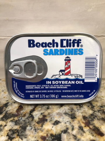 12 Cans Beach Cliff Sardines in Soybean Oil Herring Fish Can Snack Kipper Fresh