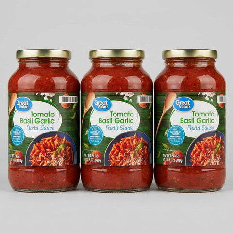 3 Jars of Great Value Tomato Basil Garlic Spaghetti Pasta Sauce 3 ct, 24 oz